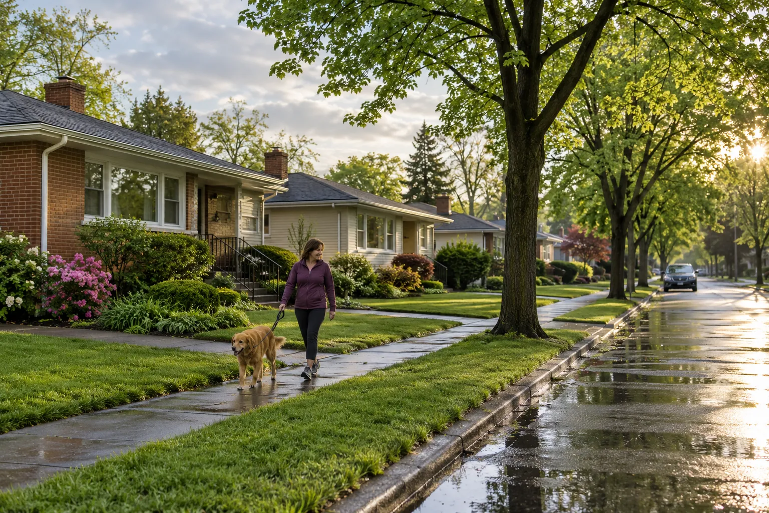 Bungalow and ranch homes on a quiet street across the Detroit area